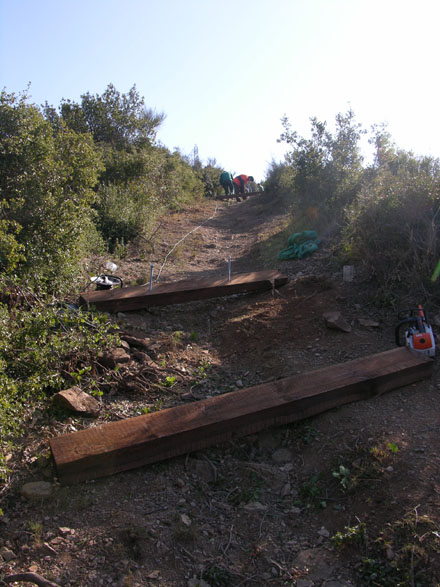 Replanteig sobre el terreny de la situació dels esglaons de fusta en zones de fort pendent. Gener 2008