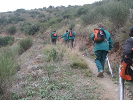 Accés a la zona de plantació de la colla equipats amb els plantadors. Febrer 2009