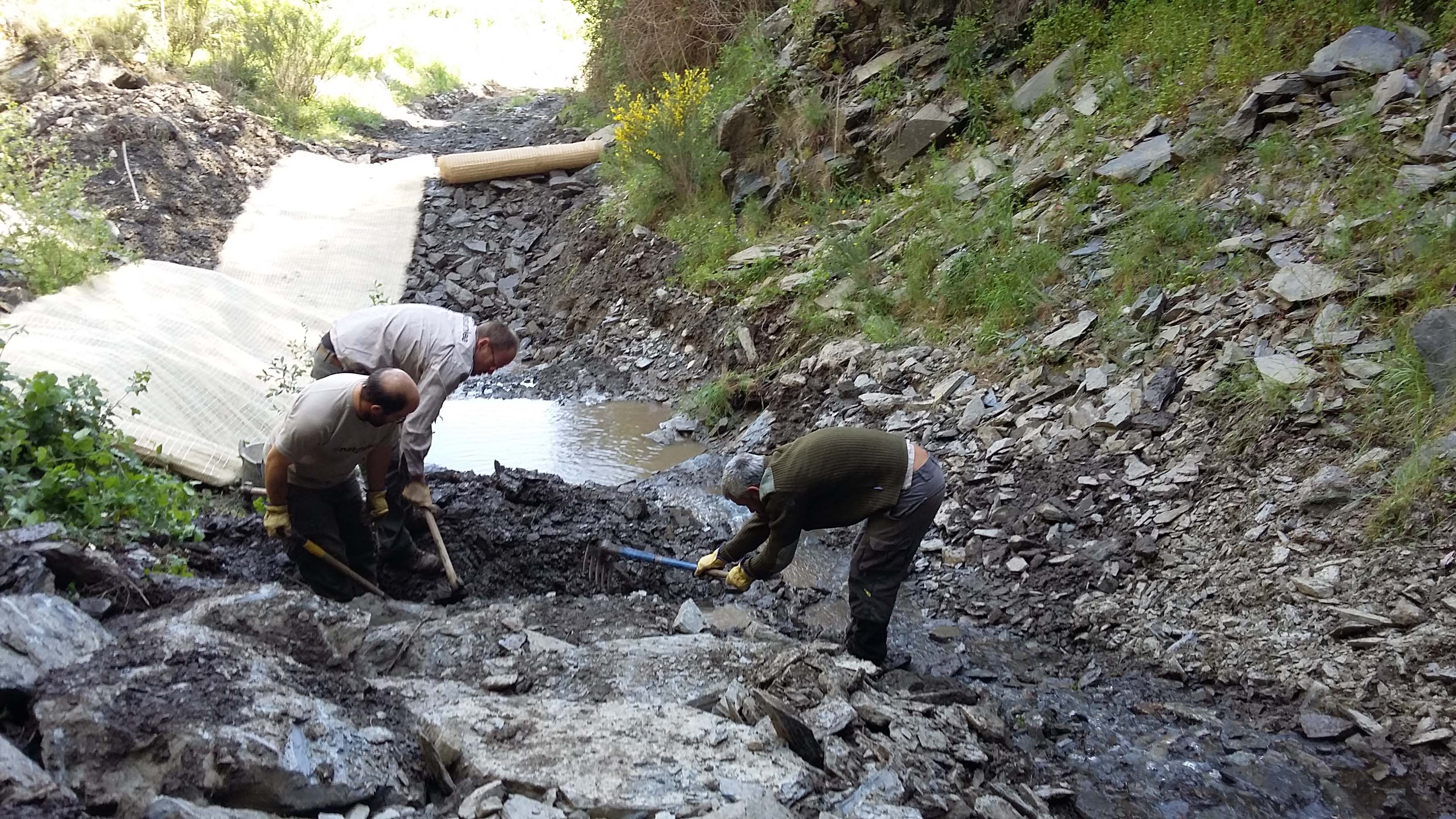 Treballs de preparació del terreny en zona d’antiga pedrera situada en un torrent. Maig 2016