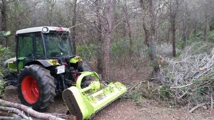 Tractor amb desbrossadora per a l’eliminació de restes. Novembre 2016