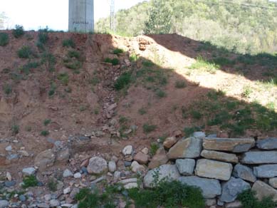 Estat inicial del marge de la Riera Major a peu del pont de Sant Sadurní amb processos erosius greus. Febrer 2017